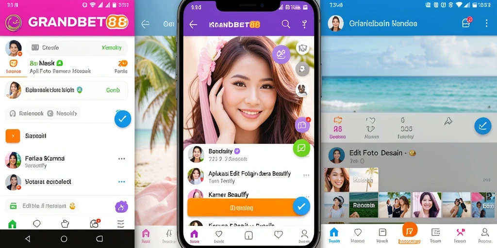 Antarmuka aplikasi GRANDBET88 dengan fitur Kamera Beautify yang menarik.