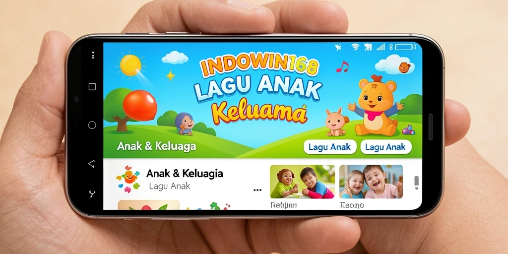 Antarmuka aplikasi INDOWIN168 dengan berbagai lagu anak-anak.