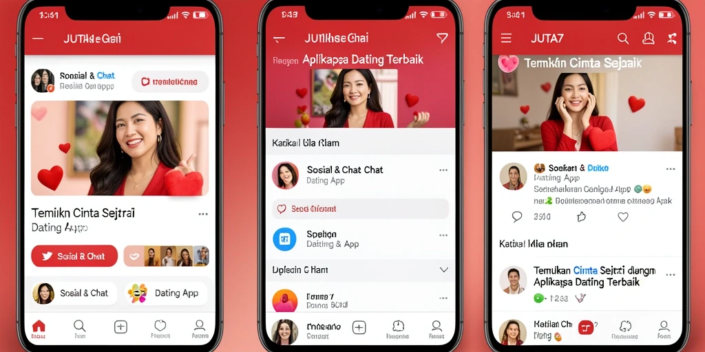 Tampilan antarmuka intuitif JUTA7 untuk menjelajahi fitur dating.